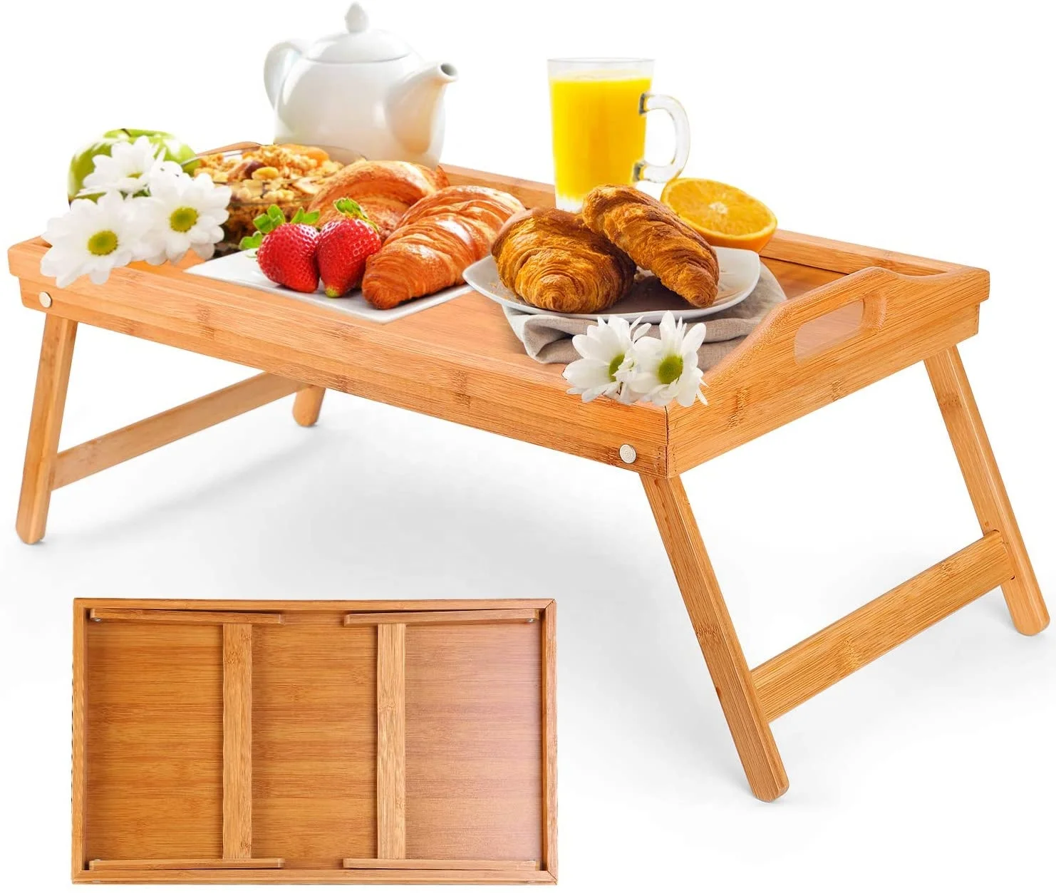 wholesale custom Breakfast Folding legs Table wooden Serving tray