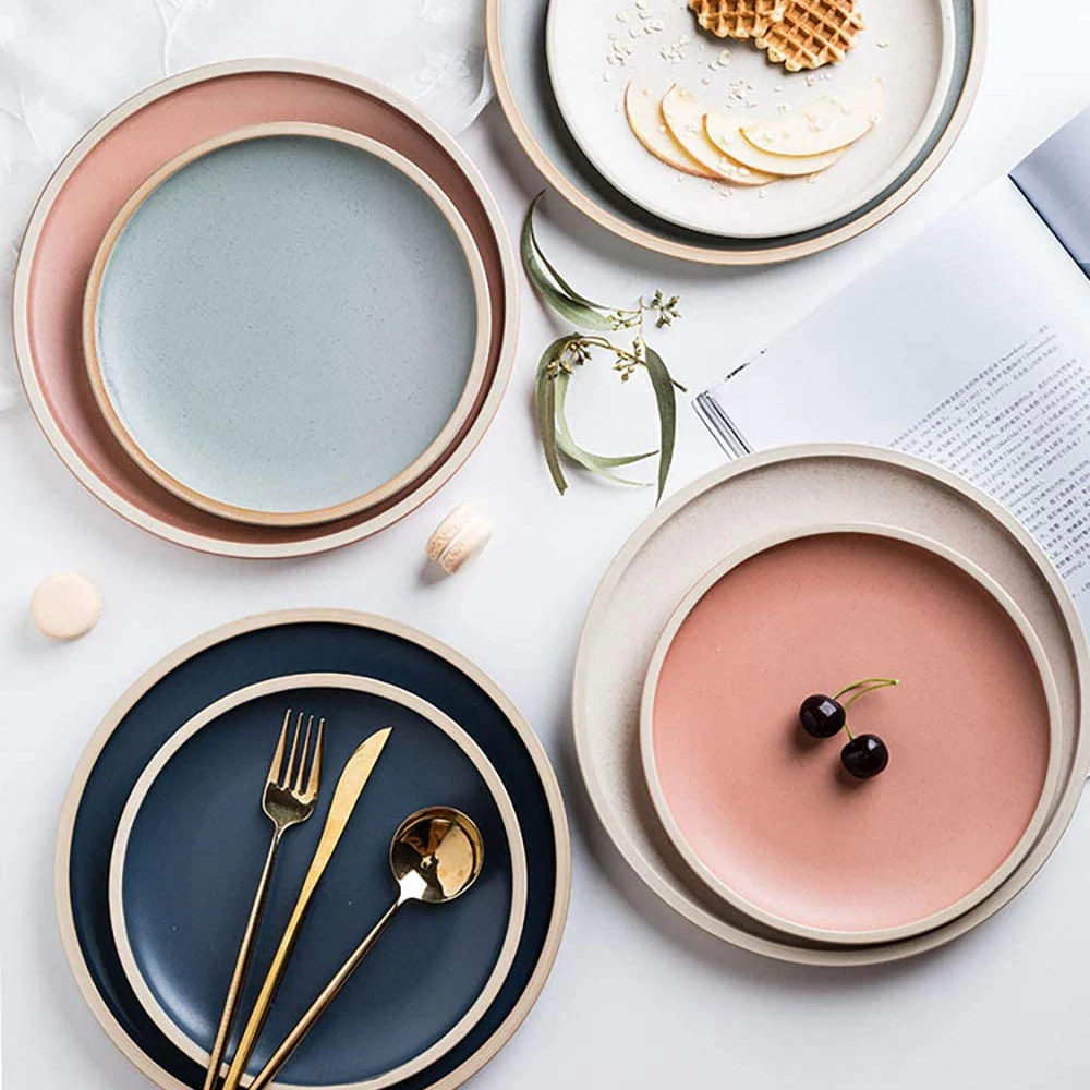 Sweet Home Melamine Dinnerware Plates Set Pizza Pasta Restaurant Serving Plates Matte Glaze Dessert Dishes Set of 4