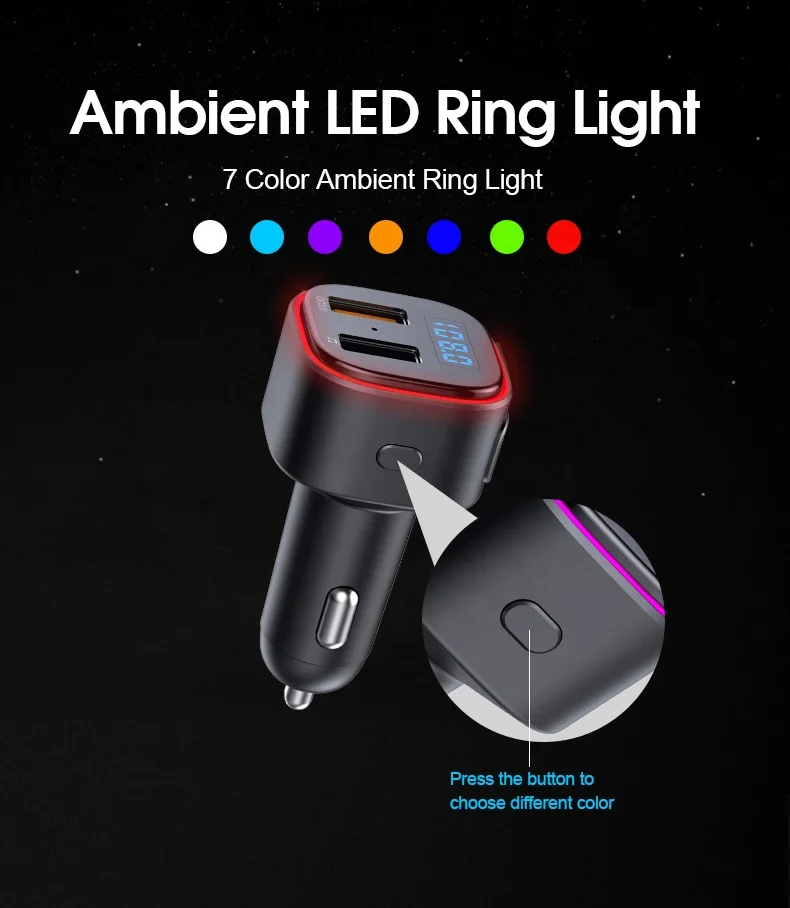  AGETUNR T46Q Bluetooth V5.0 mp3 плеер fm передатчик Дисплей напряжения 2 USB выхода handsfree car комплект изменения света для чтения
