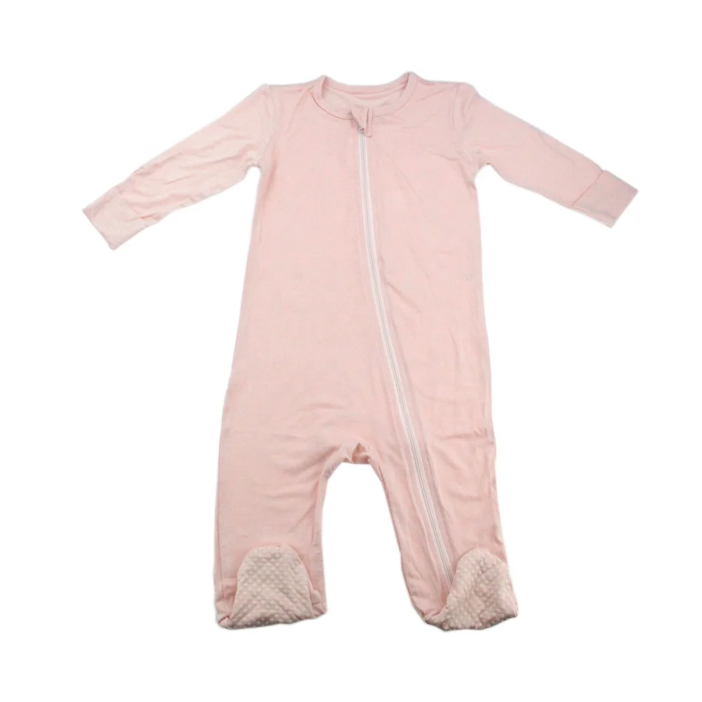 Wholesale custom solid color 5% spandex 95% bamboo long sleeve anti slip footed zipper baby onesie