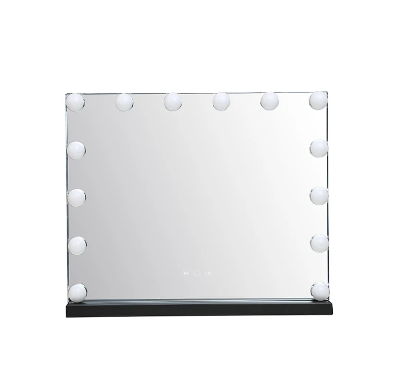 Custom 14-Touch Dimmer LED Light Adjustable 1x Single-Sided Hollywood Vanity Square Magnifying Desktop Makeup Cosmetic Mirror