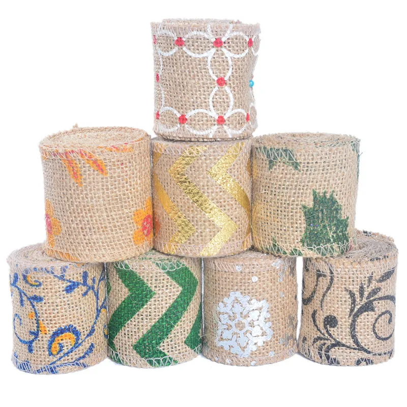 Hot Sale Jute Ribbon Burlap Ribbon Wholesale 2.4inch Christmas Ribbon Wire Edged Custom for Wedding Decor