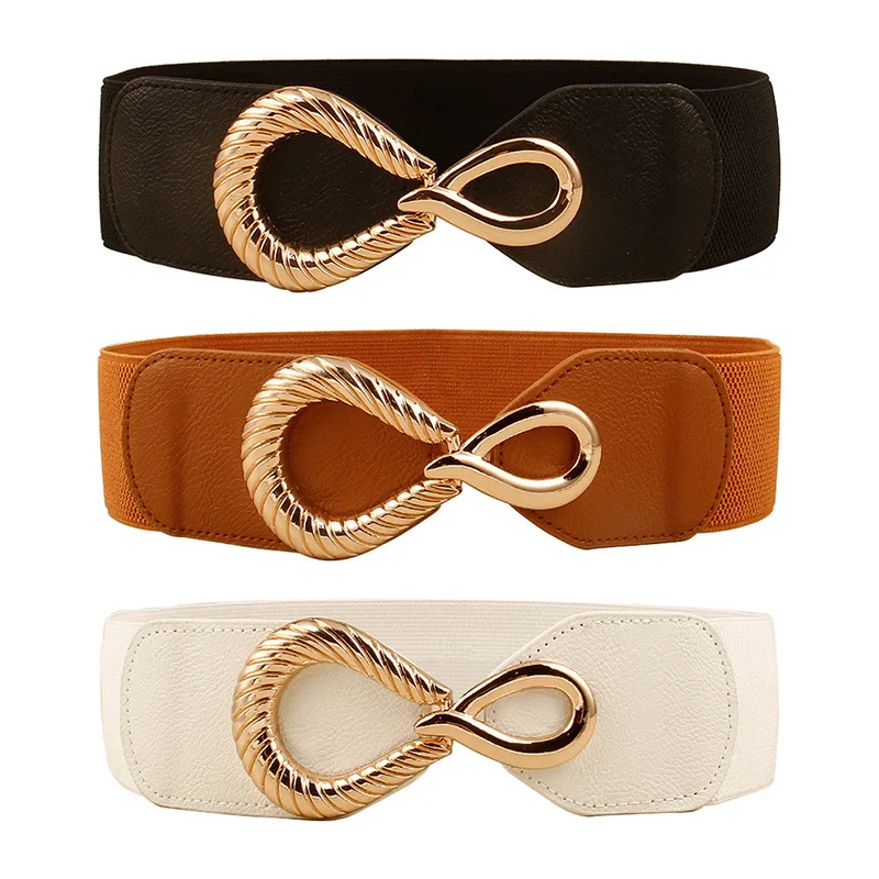 new Europe And America Water-droplet Buckle Corset Waist Wide Elastic Elastic Waistband  PU Leather Belt
