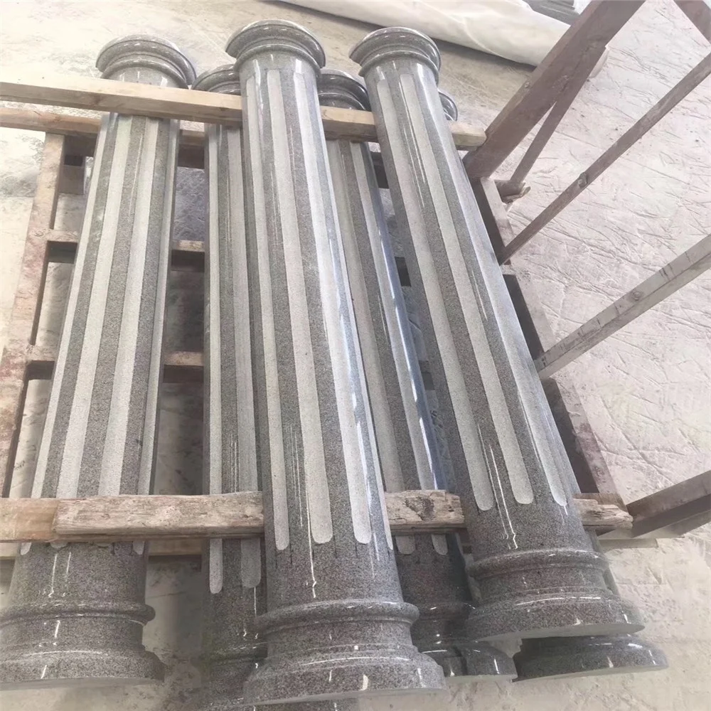 Natural granite pillar cladding with grooves cut