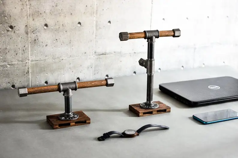 industrial headphones stand hanger by water pipe holder for music lover loft gift