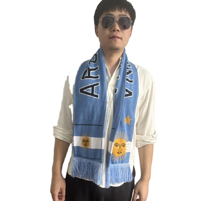 Knit Acrylic  Sports Scarf  USA Italy  Brasil Argentina Custom Men Jacquard Acrylic Football  Fan Scarf For Winter