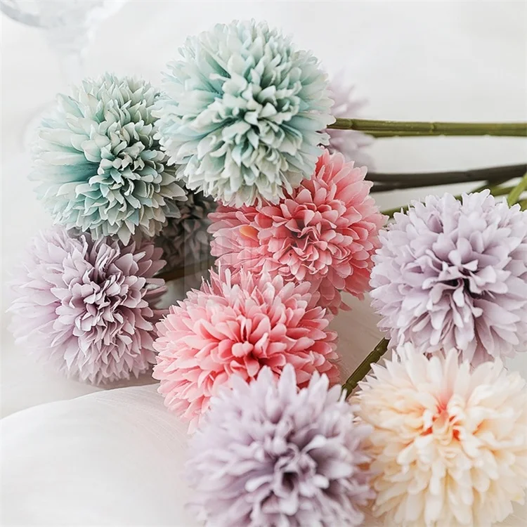 2024 Wedding Decoration Artificial Dandelion Flower Silk Hyacinth Flower,Chrysanthemum Ball Hydrangea Flowers Multicolor Bouquet