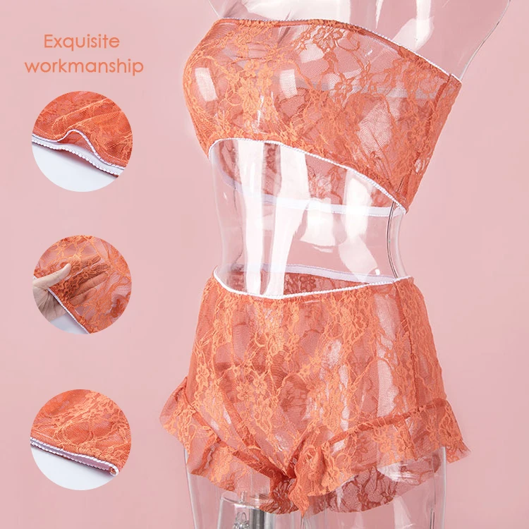 
Wholesale high quality lingerie sexy hot transparent lace womens sexy lingerie 2 piece set 