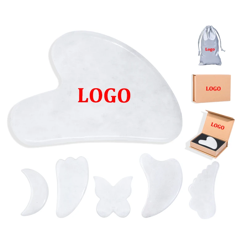 High Quality White Jade Gua Sha Massage Tool Multiple White Facial Gua Sha Stone Set Guasha Scraping Tool for Face Lifting