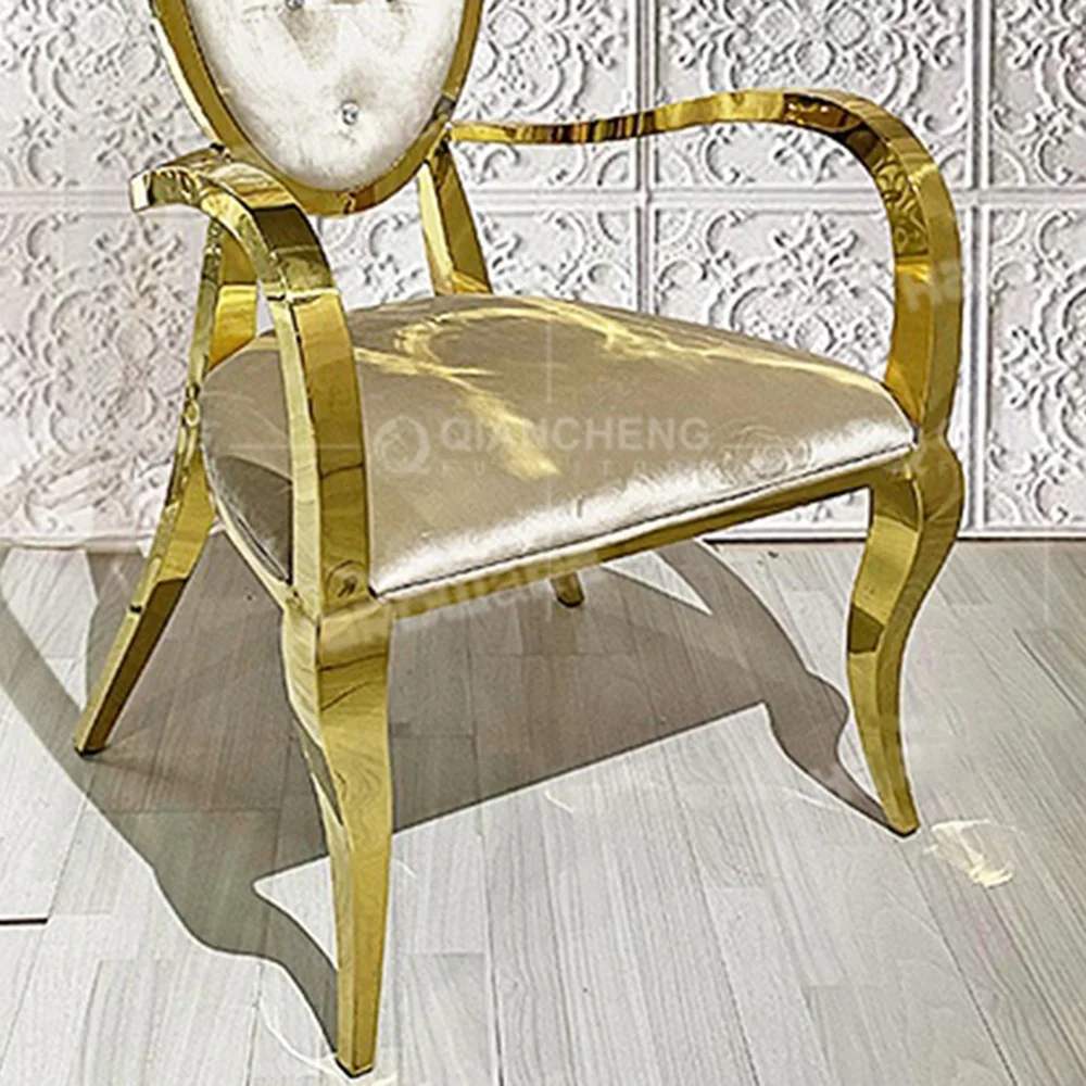 Luxury Modern Design Wedding Gold Stainless Steel Round Back Dining Banquet With Armrest Chair