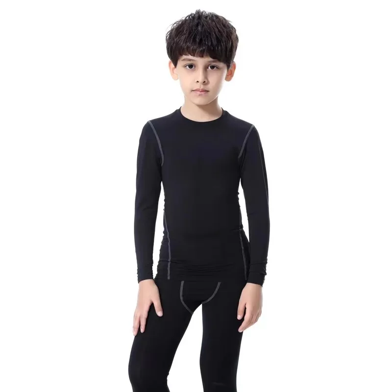 Children Fitness Sports Tights Stretch Pants Compression Football Boy Leggings Long Sleeve Tops School Suit Custom Logo Running