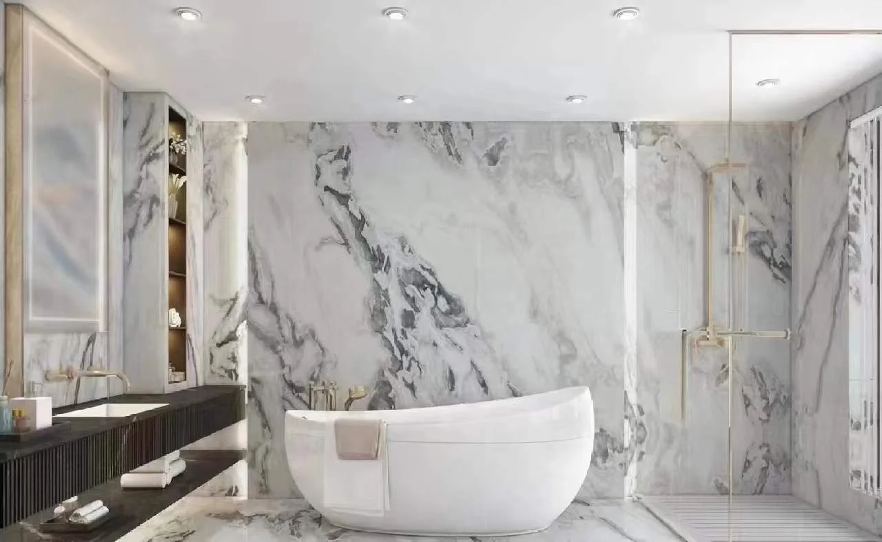 Wholesale Darvo White Marble Slabs Italy White Marble With Black Crystallite For Floor Tiles Wall Panels Stairs Wall Decor