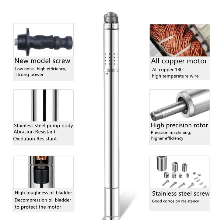 Reliable factory 0.5 0.75 hp  water submersible pump   stainless steel screw AC/DC  pump