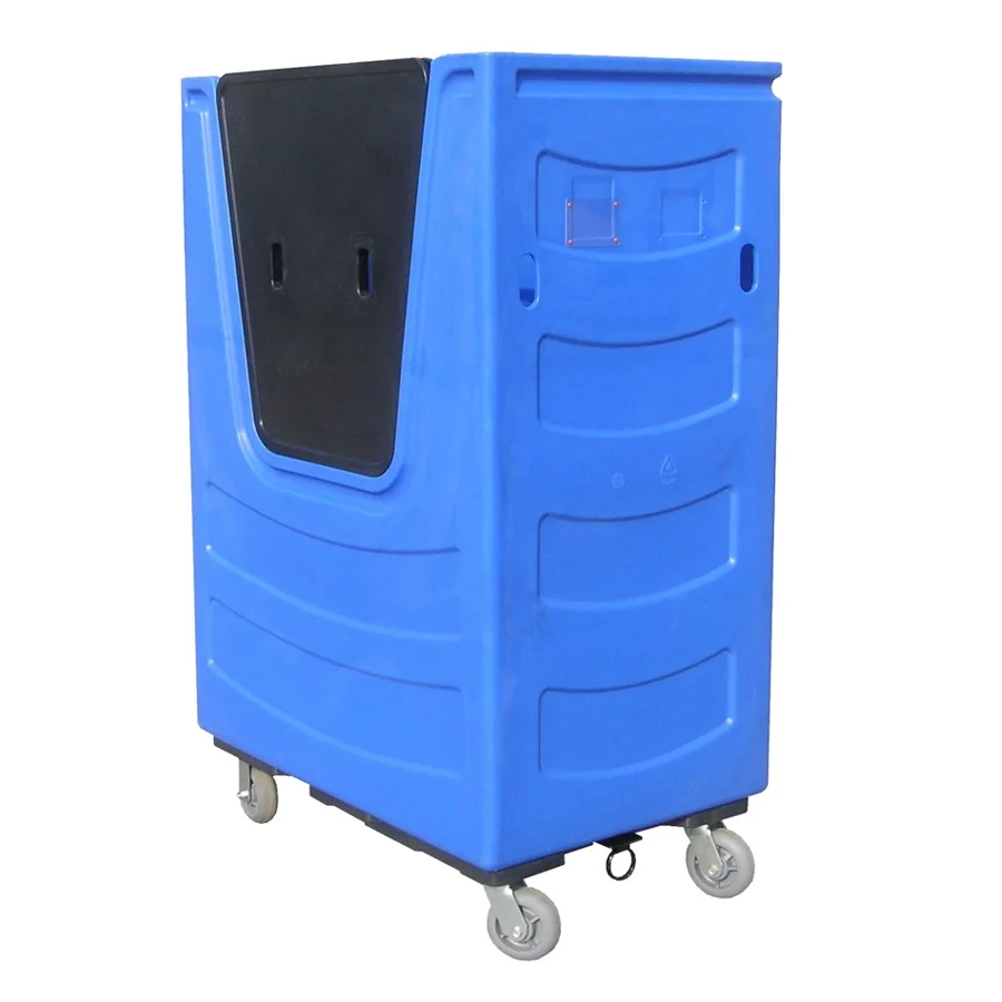 1200L Industrial Hotel Plastic Blue Tall Laundry Container Bulk Soiled Linen Cage Trolley