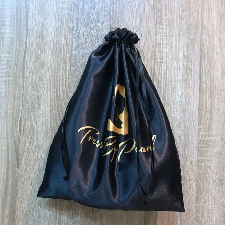hair bags for bundles Custom large luxury  satin wig dust bags with gold logo