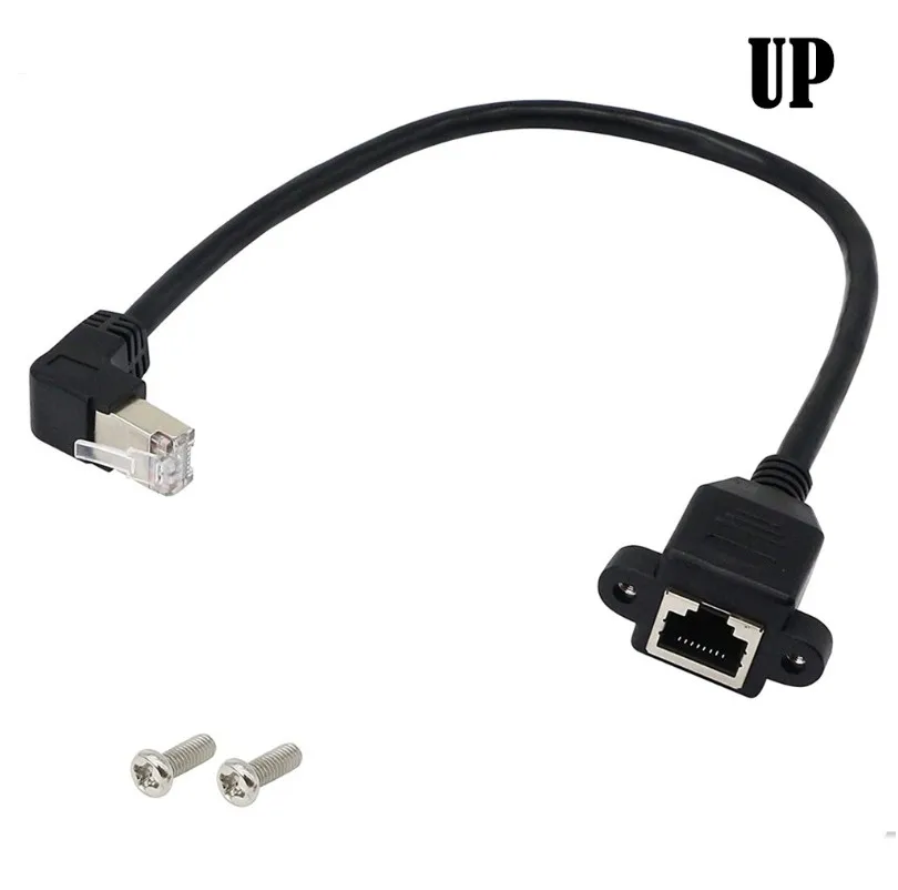 Wholesale Black 30cm Short RJ45 Male to Female Screw panel mount Ethernet LAN Cat5 Network extension Cable