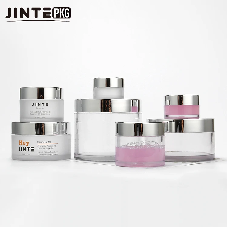 Refillable Plastic Clear Round Jar With Silver Gold Lid For Acrylic Powder Jar Pot For Cosmetic Packaging 0.5oz  2oz