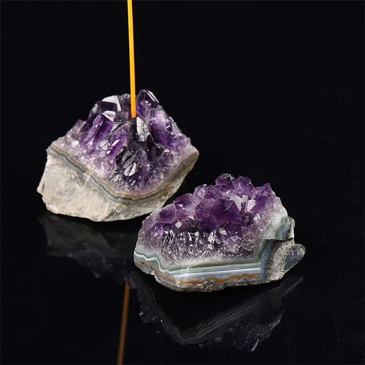 Raw Druzy Crystal Amethyst Cluster Incense Stick Holder
