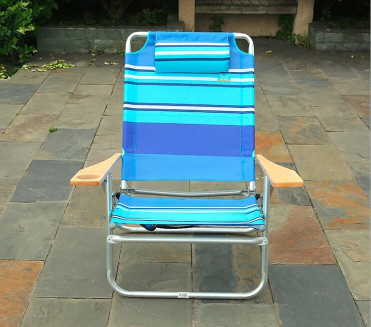 Beach chair with cupholder wood armrest  Backpack  easy to carry camping outdoor  metail aluminum