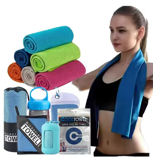 RPET dry fast cool towel ice sport instant cooling sport gym custom logo cooling towels for neck and face with silicone case