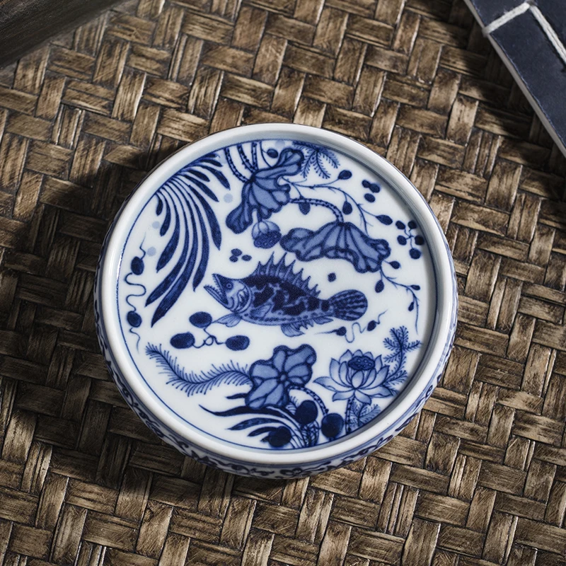 Jingdezhen Blue and White Fish Algae Pattern Lid Kung Fu Tea Accessories Teapot Lid Coaster Pad