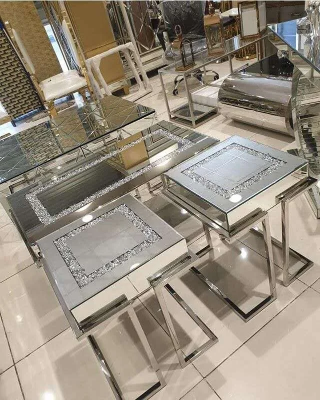 2020 New Arrival High Quality Modern Luxury Stainless steel  Crushed Diamond Mirrored Console Table With Mirror