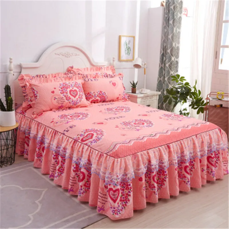Skin-friendly  lace princess bed skirt  non-slip double lace bed skirt bed sheet and 2 pillowcases sets S0264