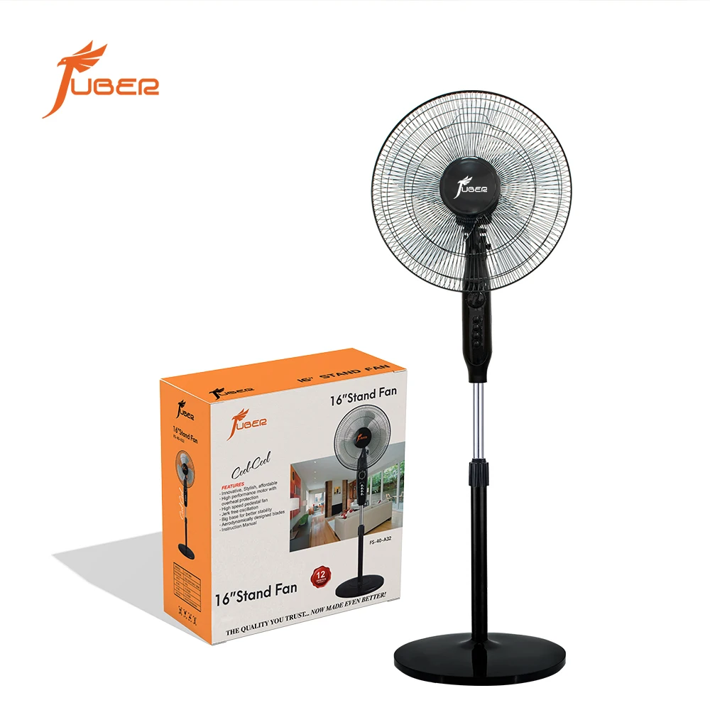 JUBER Hot-selling 16 inch stand fan 5 blade plastic parts electric stand fan with cross base Floor Fan