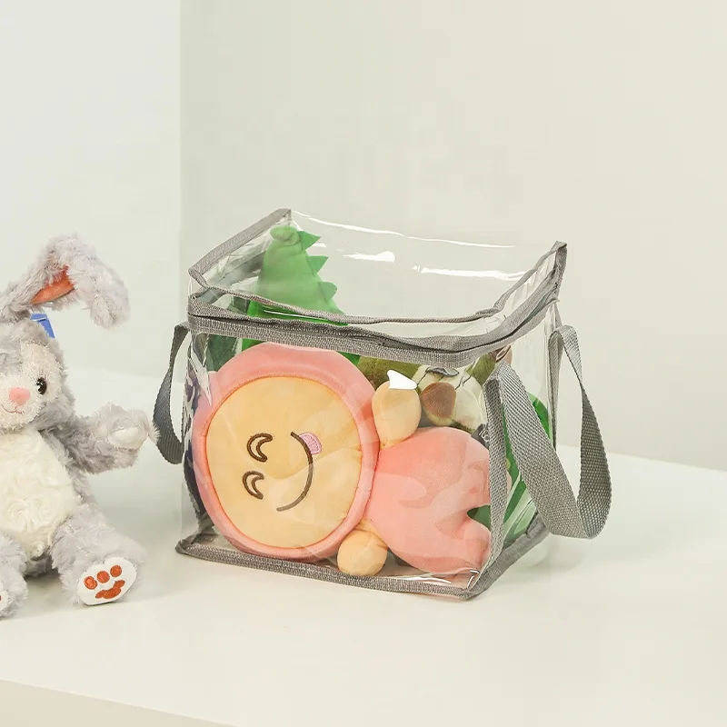 Handle Design Portable Book Storage Bag Dust Cover Custom Logo Storage Bag Organizer for Toys Transparent Cube Bin with Zipper