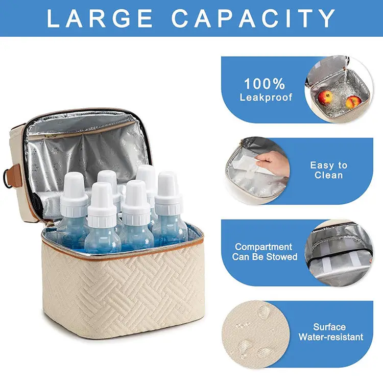 Large Capacity Insulated Thermal Breast Milk Cooler Bag Leakproof Diaper Mommy Bag with Secret Compartment Coolant Bag for Lunch