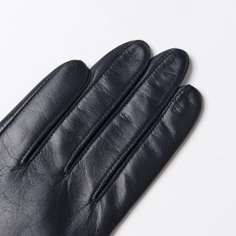 Kulanyane High End Premium Basic Style with Button Ladies Navy Winter Driving Lamb Leather Gloves