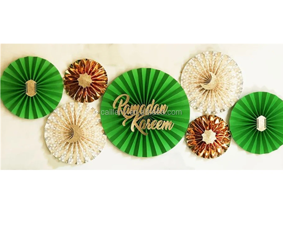 Праздничные украшения eid Рамадан, зеленые 7 шт. бумажных вееров, 7 шт. медовых сот, принимаются на заказ, украшения для вечеринки eid