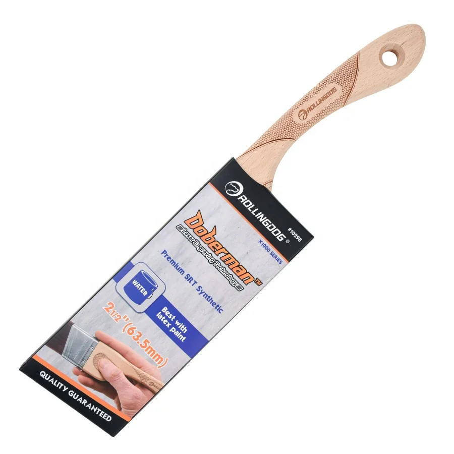 ROLLINGDOG DOBERMA 10298 2 1/2 Inch (63.5mm)Beech Wood Laser Engraved Handle Angular SRT Synthetic Filament  Paint Brush