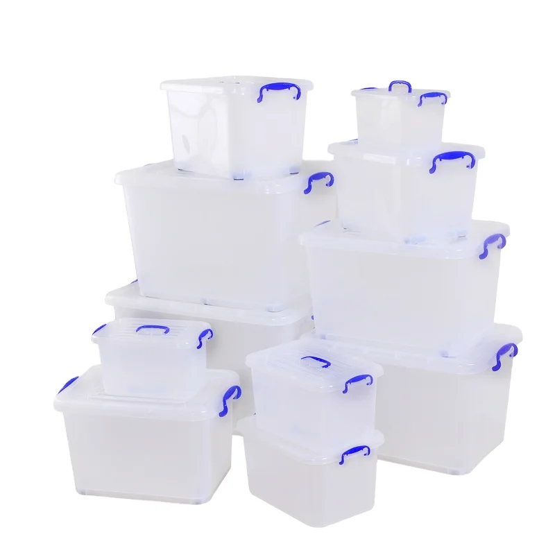 Stackable Front Open Plastic Storage Box with Lid for Closet Storage