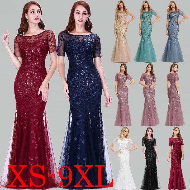 
Ever-pretty Women Floral Sequin Print Fishtail Tulle Plus Size Evening Dresses 