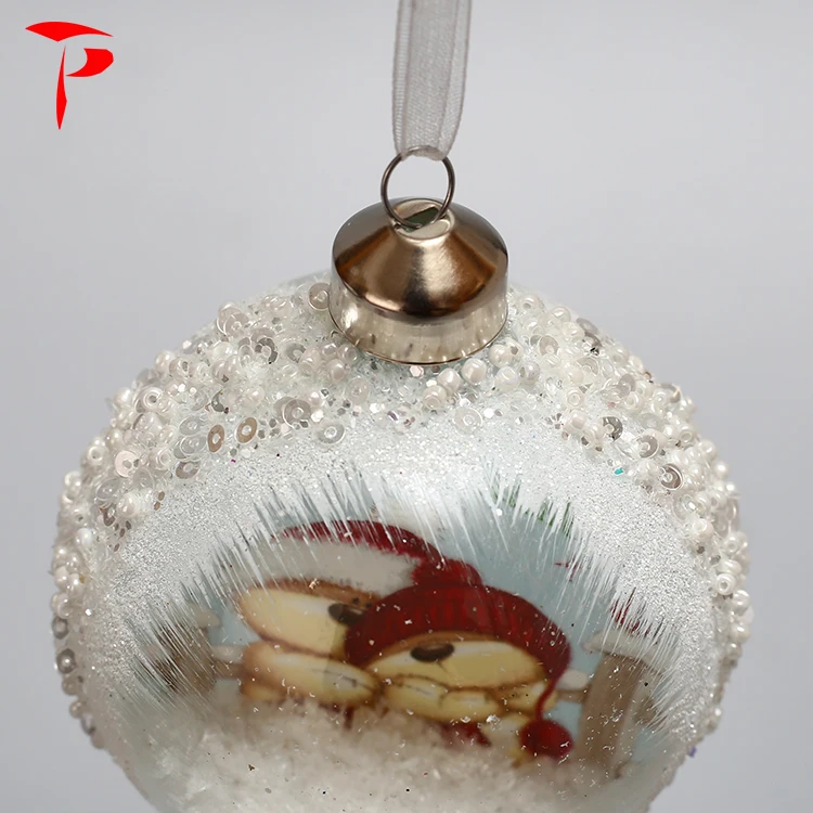 Wholesale Clear Hanging Glass Baubles Flat Christmas Ornaments Snow Ball