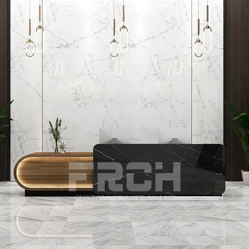 Современный индивидуальный деревянный светодиодный светильник белый мрамор для отеля стоматологии офиса салона спа стойка регистрации