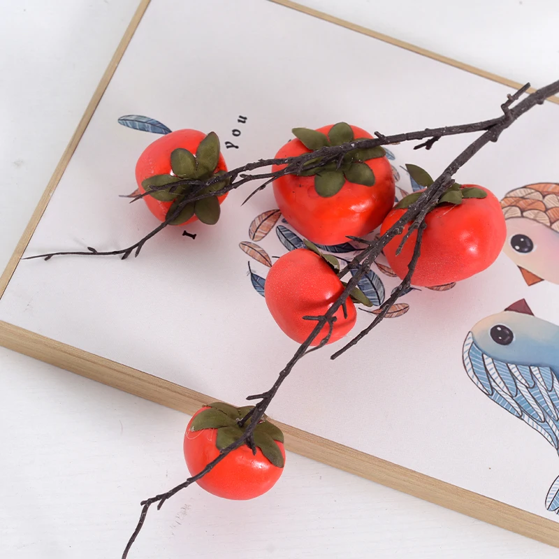 Hot new products ins Simulation Persimmon for Hotel Wedding Decorative Living RoomHome Flower arrangement Fruit Branches Plant