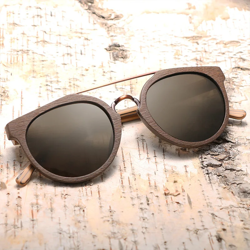 2022 Newest UV400 Vintage Retro Brand Designer Shades Free Custom logo Acetate Round Wood Polarized Sunglasses
