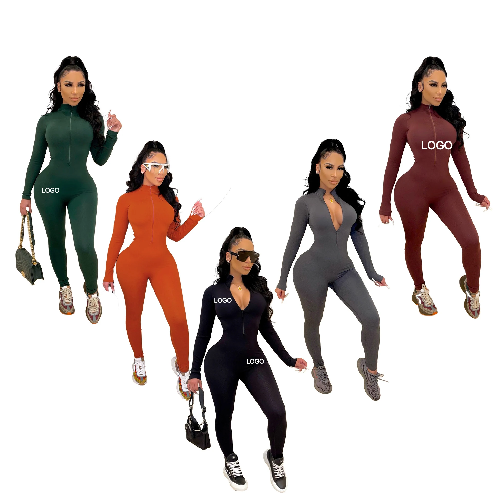 Custom Logo Women Wholesale Clothing Vendor 2022 Sexy Training Wear Jogging Tracksuit Skinny Jumpsuits Women One Piece Bodysuits