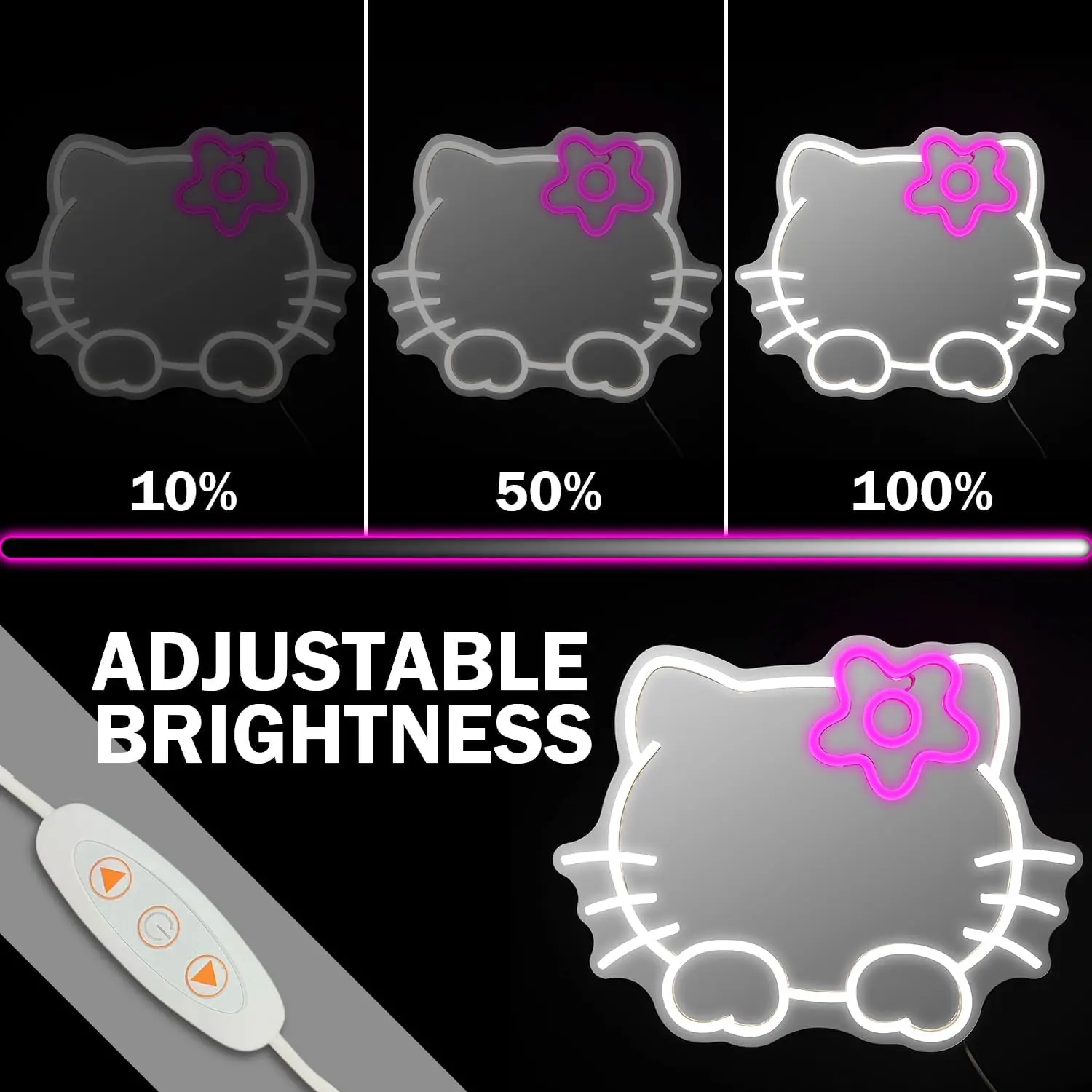 Anime Hello Kit Mirror Neon Sign Dimmable LED Neon Light Mirror Sign Bedroom Wall Decor Kid Girl Dresser Indoor Room Home Decor