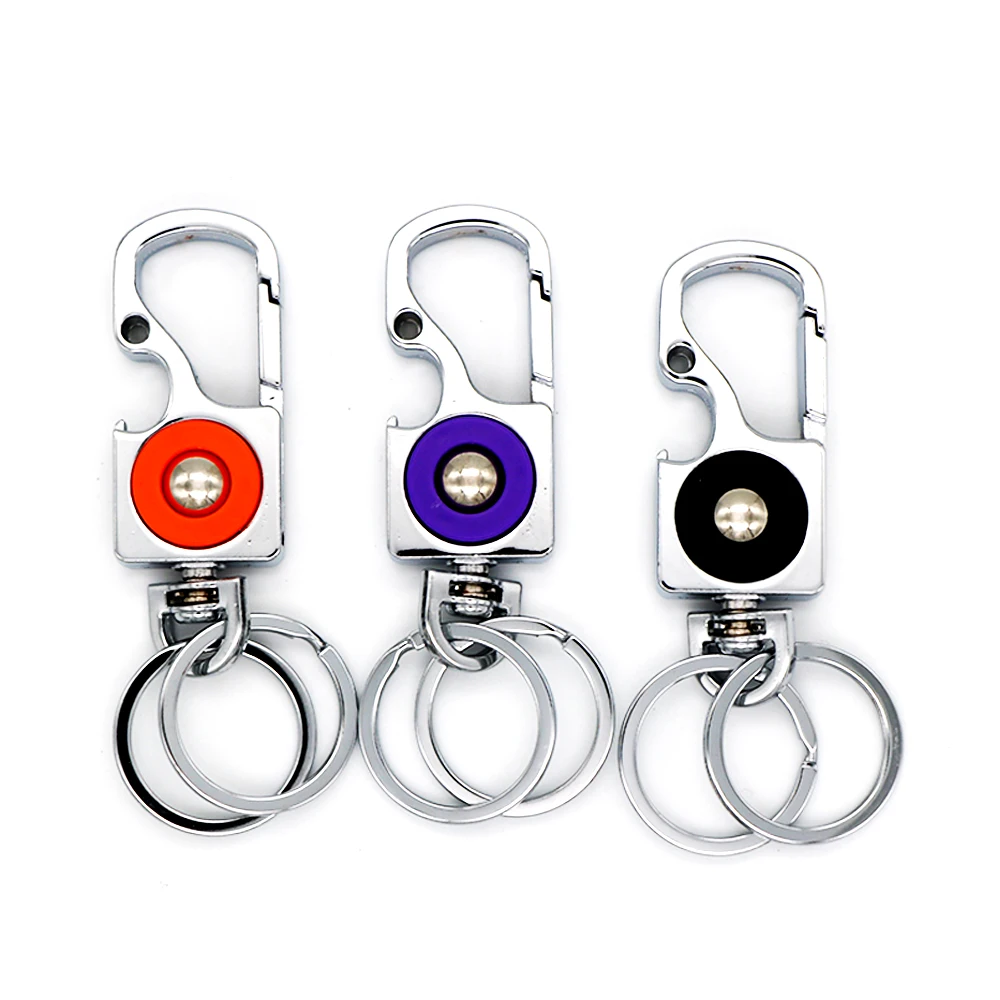 
Multi-function metal car beer bottle opener keychain with two keyrings 