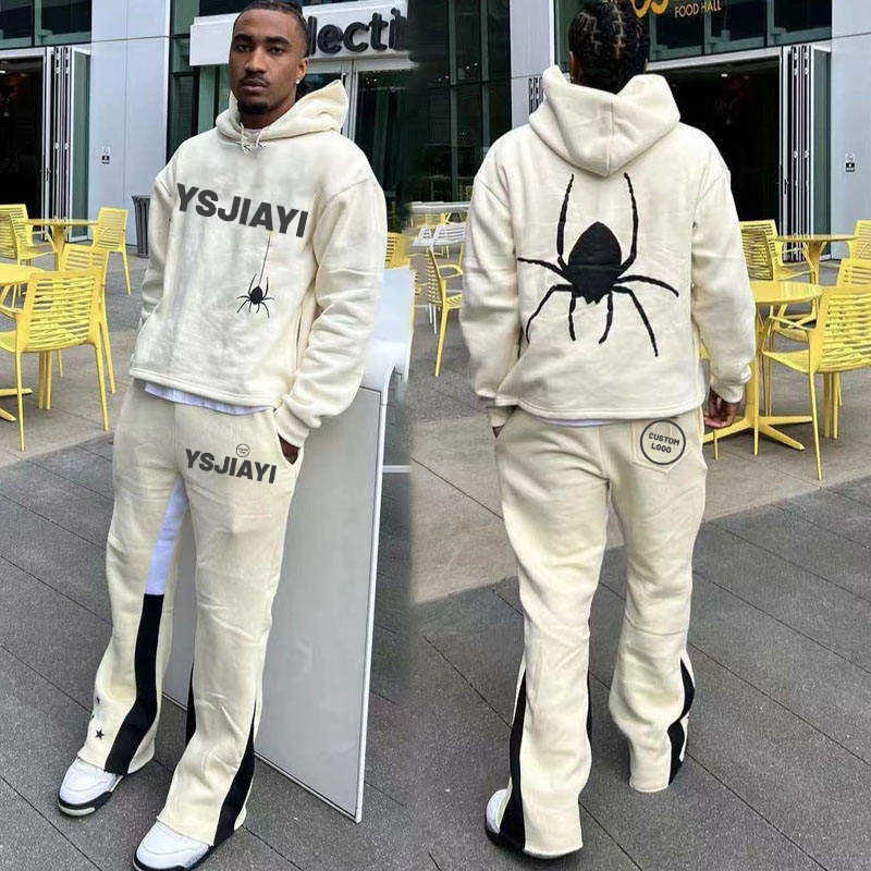 Custom logo Stacked Sets Sweat Suits men Two Pieces Winter Flare Pants Sets hoodies Tracksuits sweatsuit for Men