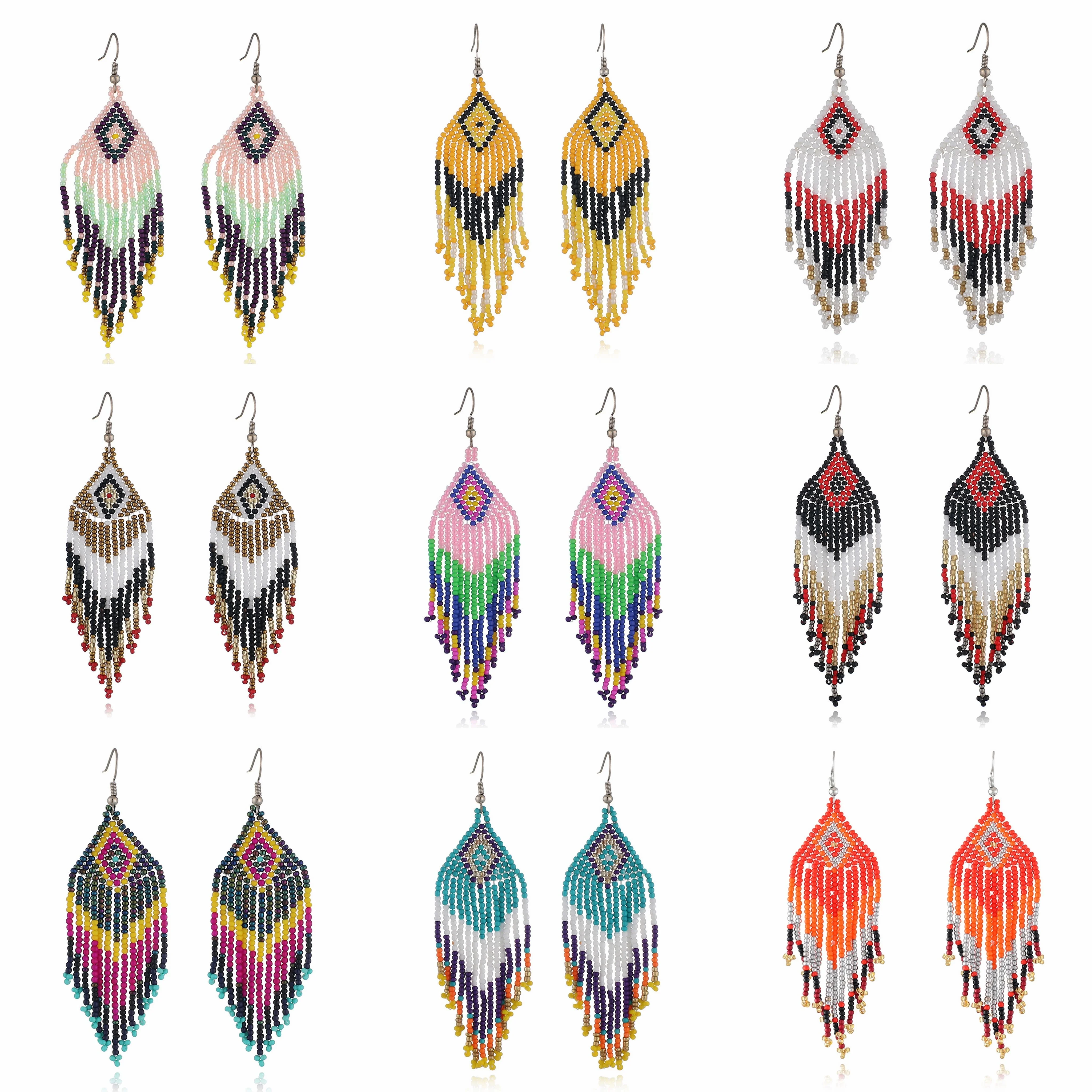 Beaded Bohemian Manufacturer Colorful Seed Beads Handmade Boho Statement Tassel Earrings For Women