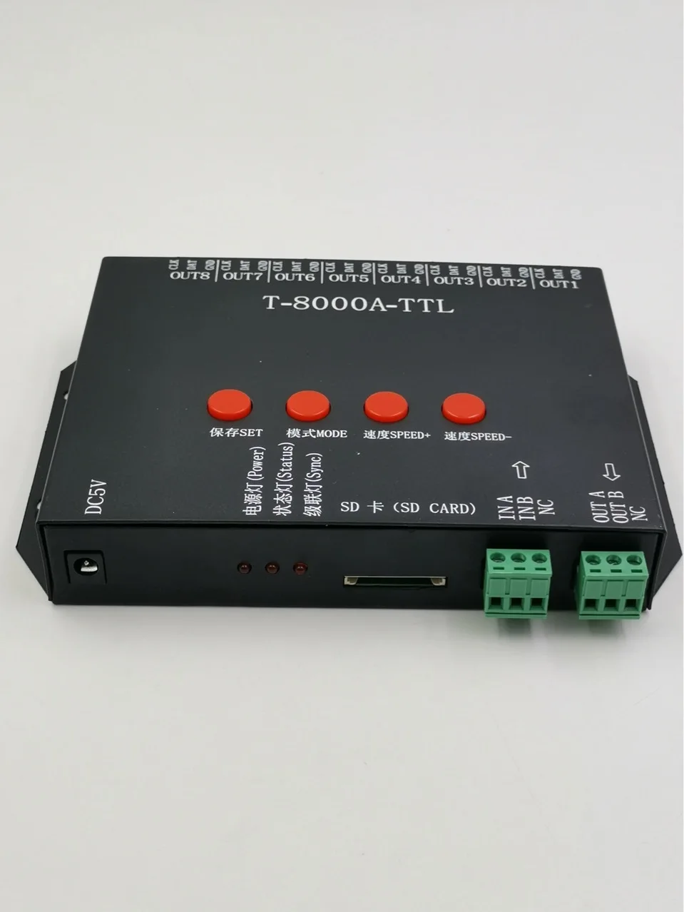 T-8000A-TTL 8-Port SD Card Controller Programmable  DMX512 Full Color Controller