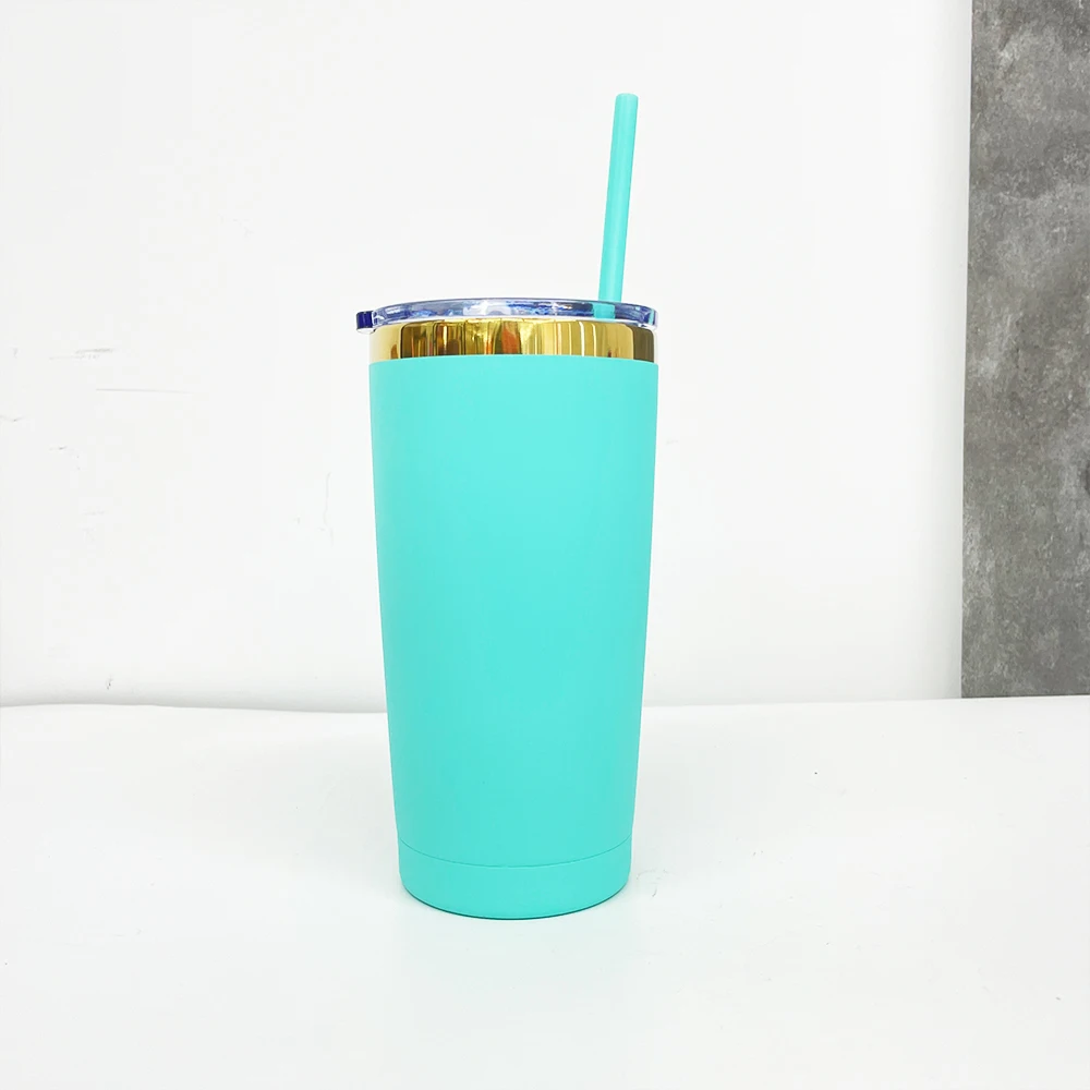 Double Wall Vacuum Insulated colorful 20oz mirror gold plated tumbler water bottle with Lid and Straw for laser engraving