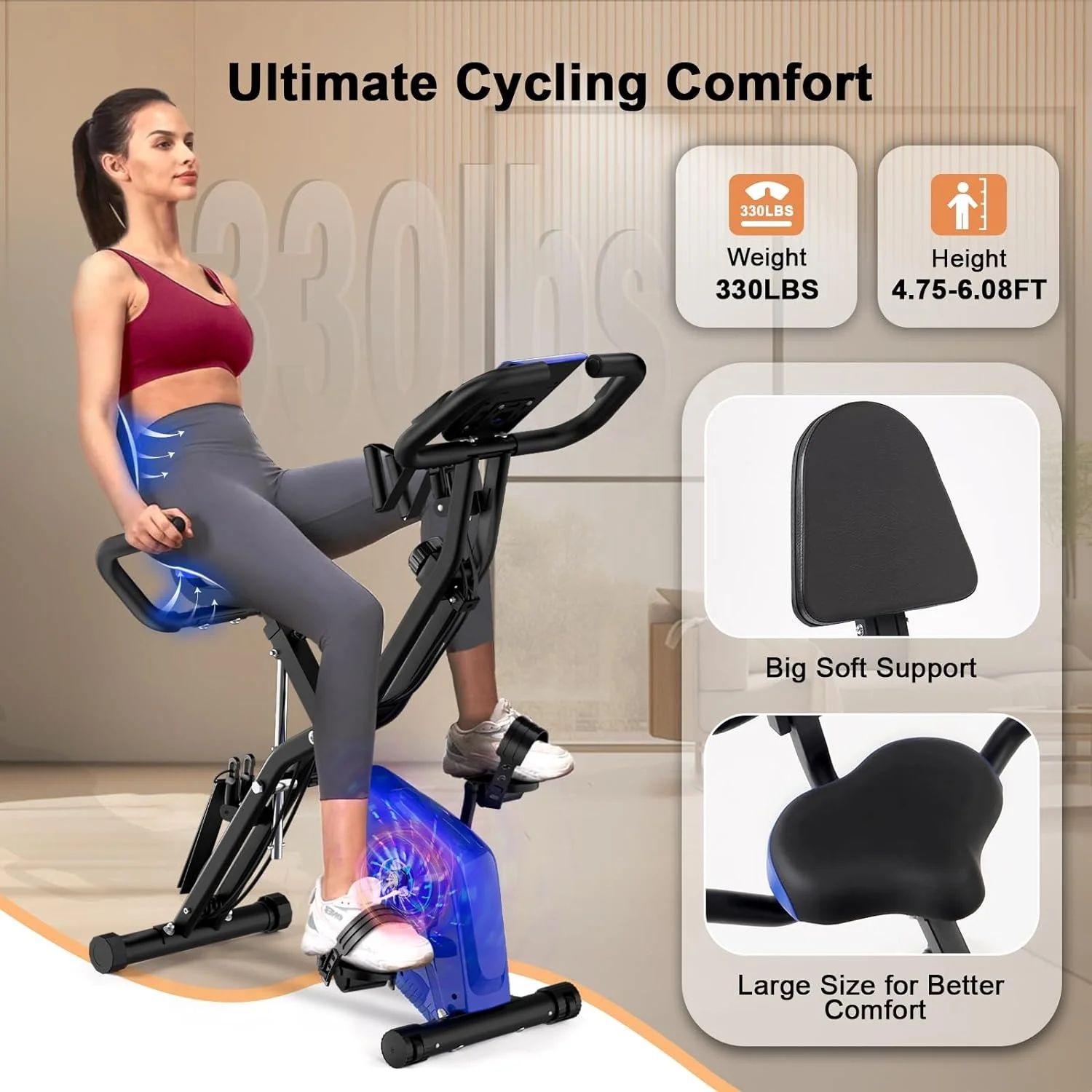 Stationary Bike 16-Level Magnetic Resistance Cycling Bicycle Upright Magnetic Exercise Bike Indoor Cycling Bike