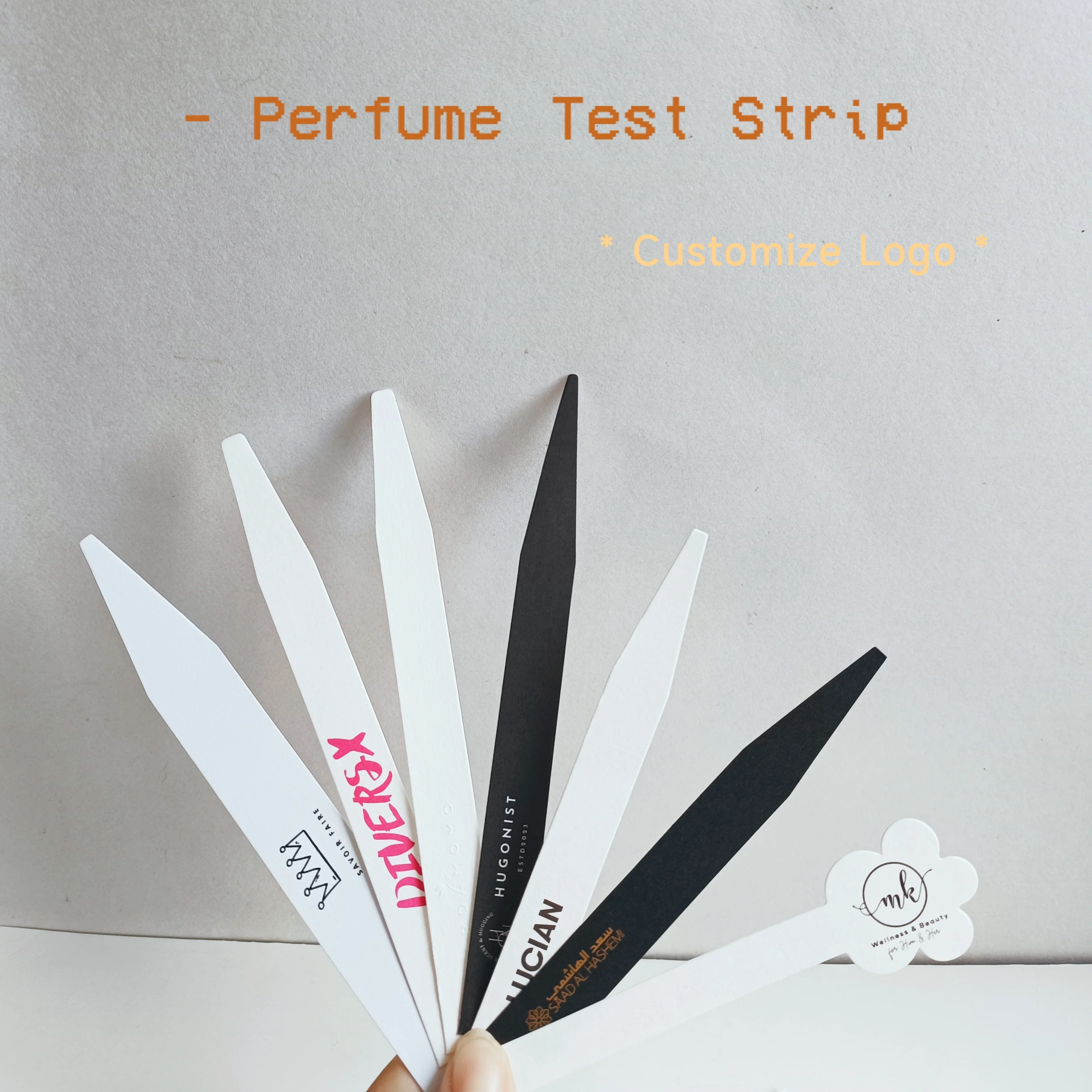 custom logo perfume test strip cotton white paper black printing fragrance blotter tester card