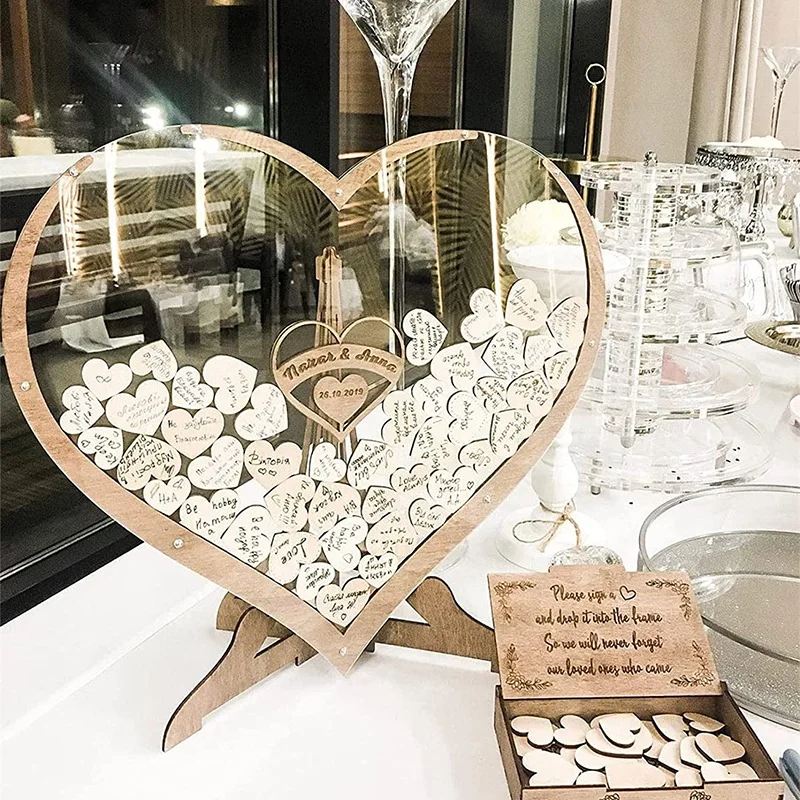 Amazon Popular Gift Wedding Supplies Acrylic Wedding Guest Book Heart Shape with Stand