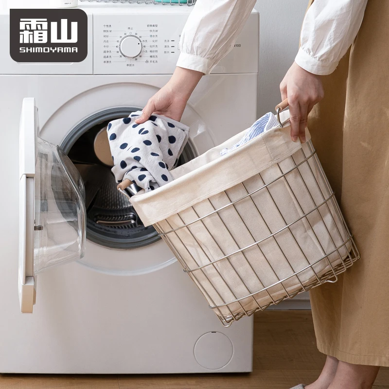 SHIMOYAMA Stainless Steel Cloth Laundry Hamper Metal Laundrey Basket with Fabric Cover Cloth Hampers For Laundry